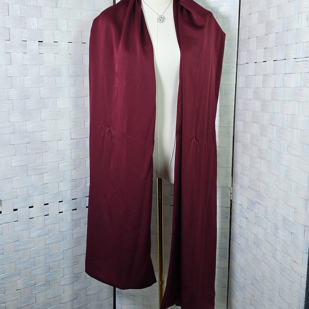 90's VNTG. CACHE Burgundy Backless Butterfly Halter Gown With Wrap - Picture 8 of 9